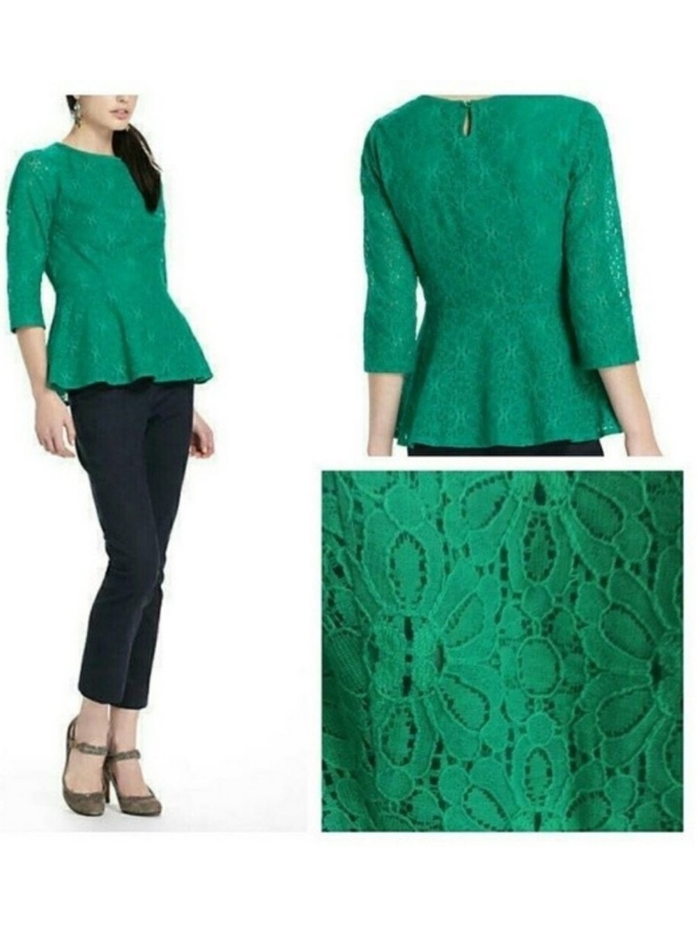 Anthropologie MOULINETTE SOEURS Green Lace Peplum Top 0
